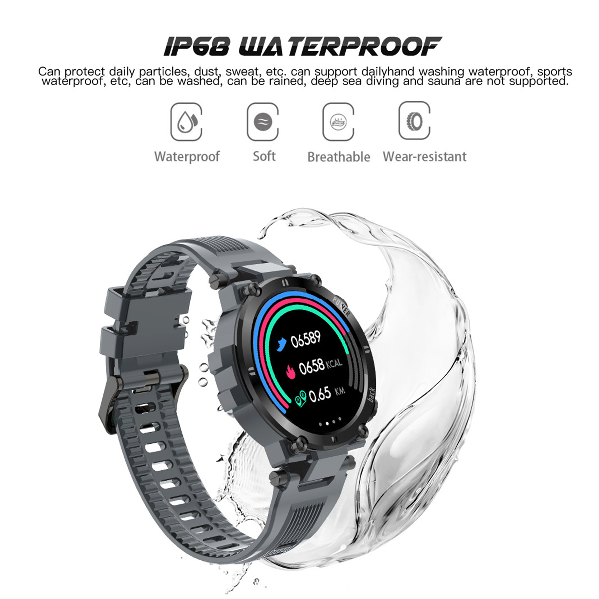 BRIGHTAKE Smartwatch Fitness-Tracker: Silikon, & Schlafüberwachung Blutdruck, Herzfrequenz Grau Smartwatch