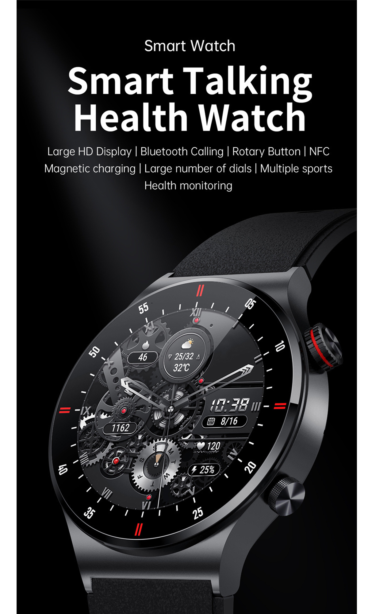 EKG+PPG: Smartwatch Herzfrequenz, Schwarz Blutdruck Wasserdicht, Smartwatch BRIGHTAKE Silikon,
