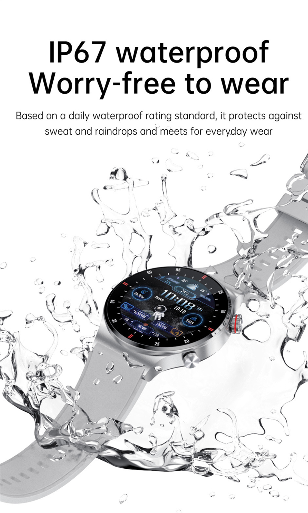 Smartwatch Blutdruck Silikon, EKG+PPG: Wasserdicht, Silber Herzfrequenz, BRIGHTAKE Smartwatch