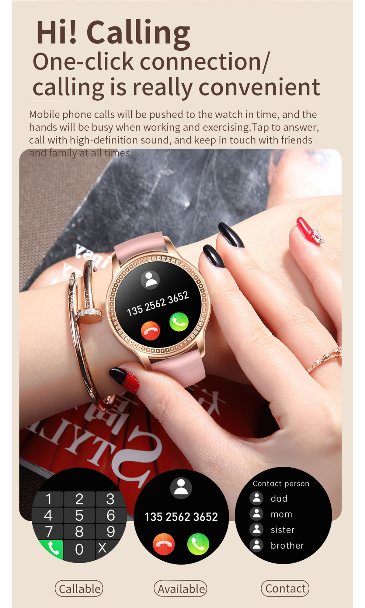 BRIGHTAKE 1.32 Zoll Bluetooth Schwarz Silikon, Smartwatch: Herzfrequenz, Pedometer Smartwatch Frauen für Blutsauerstoff