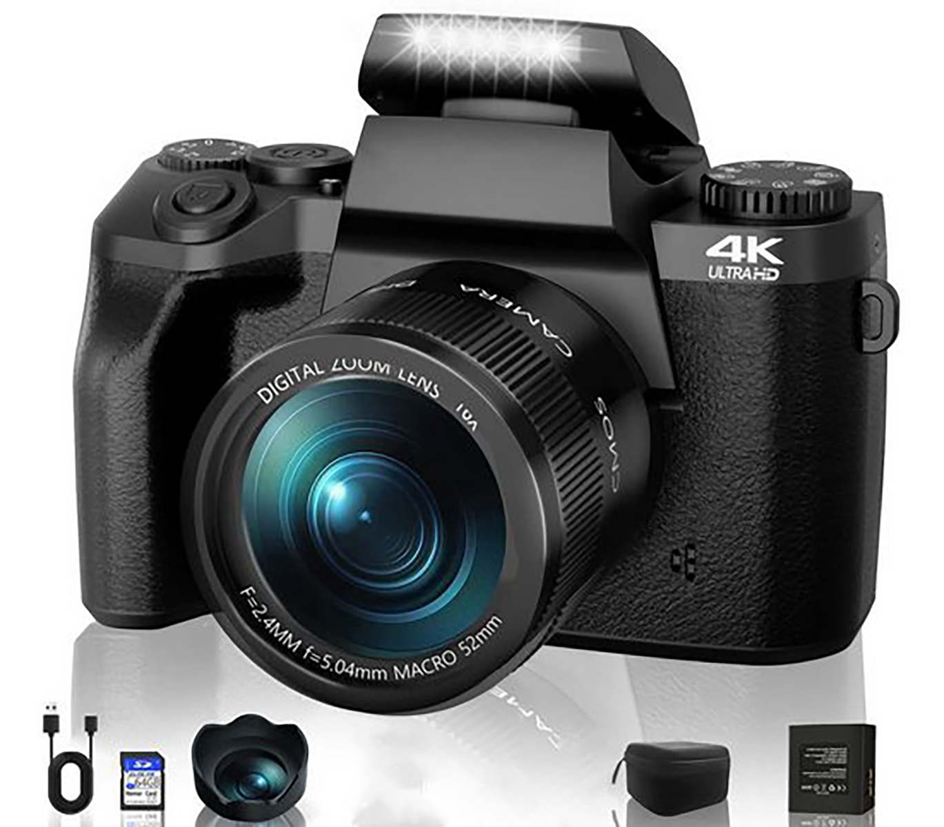 Doppelkamera Digital Schwarz, inkl.52mm Kamera MP, SD-Karte&Kameratasche 4-Zoll-HD-IPS-Display- 64 Festobjektiv,4.0\