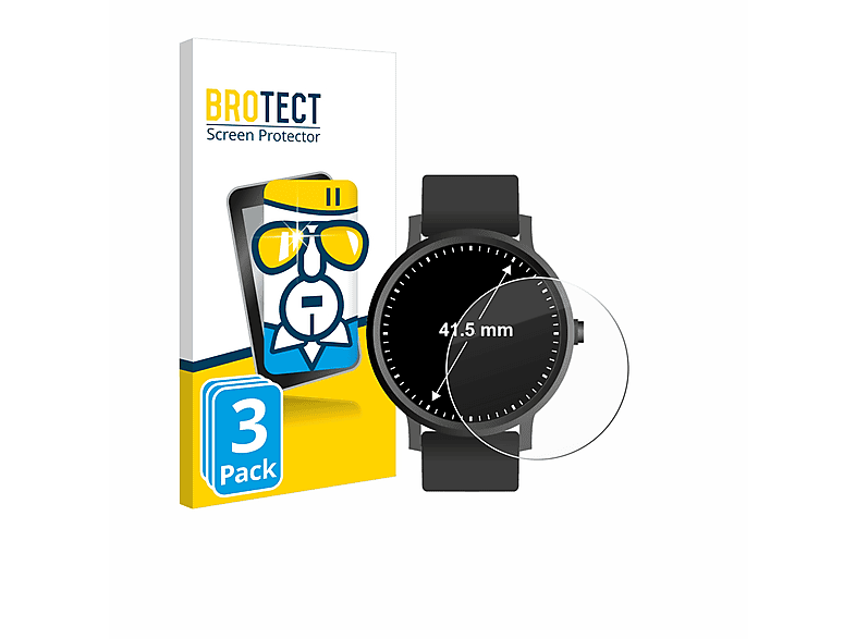 BROTECT 3x 9H klares Schutzglas(für Universal Armbanduhren (Kreisrund, ø: 41.5 mm))
