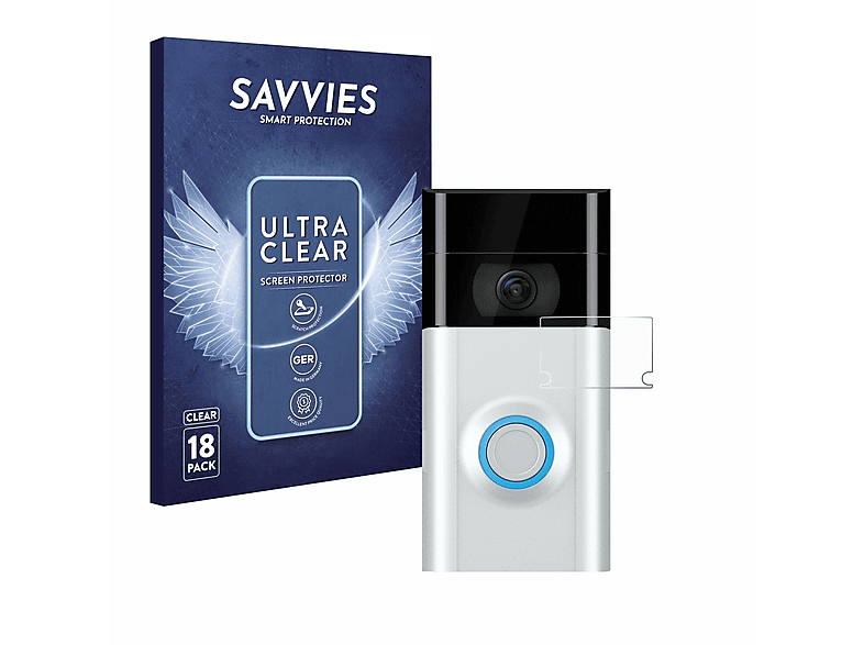 SAVVIES 18x klare Schutzfolie(für Ring Doorbell 2)