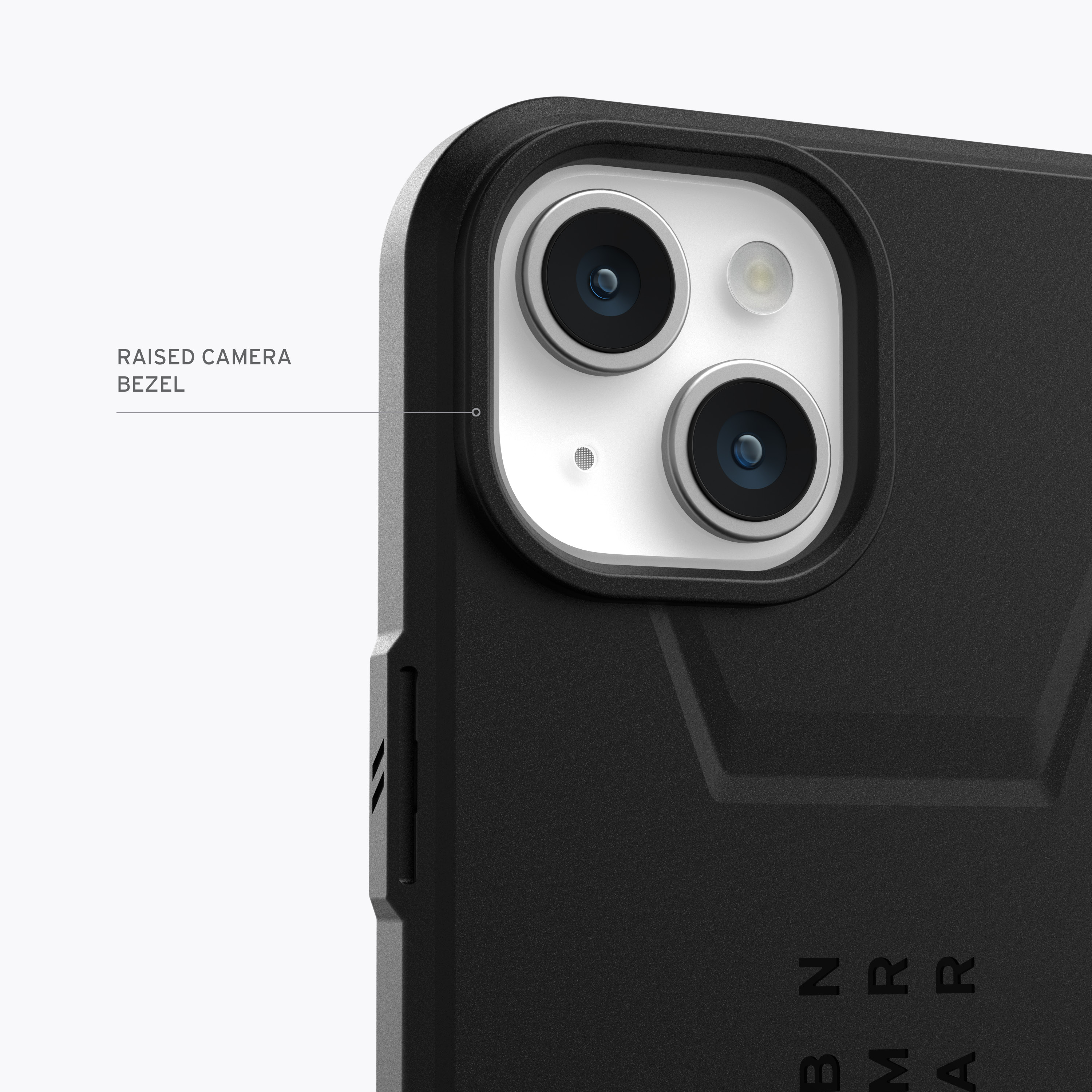 Primer plano de un teléfono inteligente negro con un bisel de cámara elevado y dos lentes.