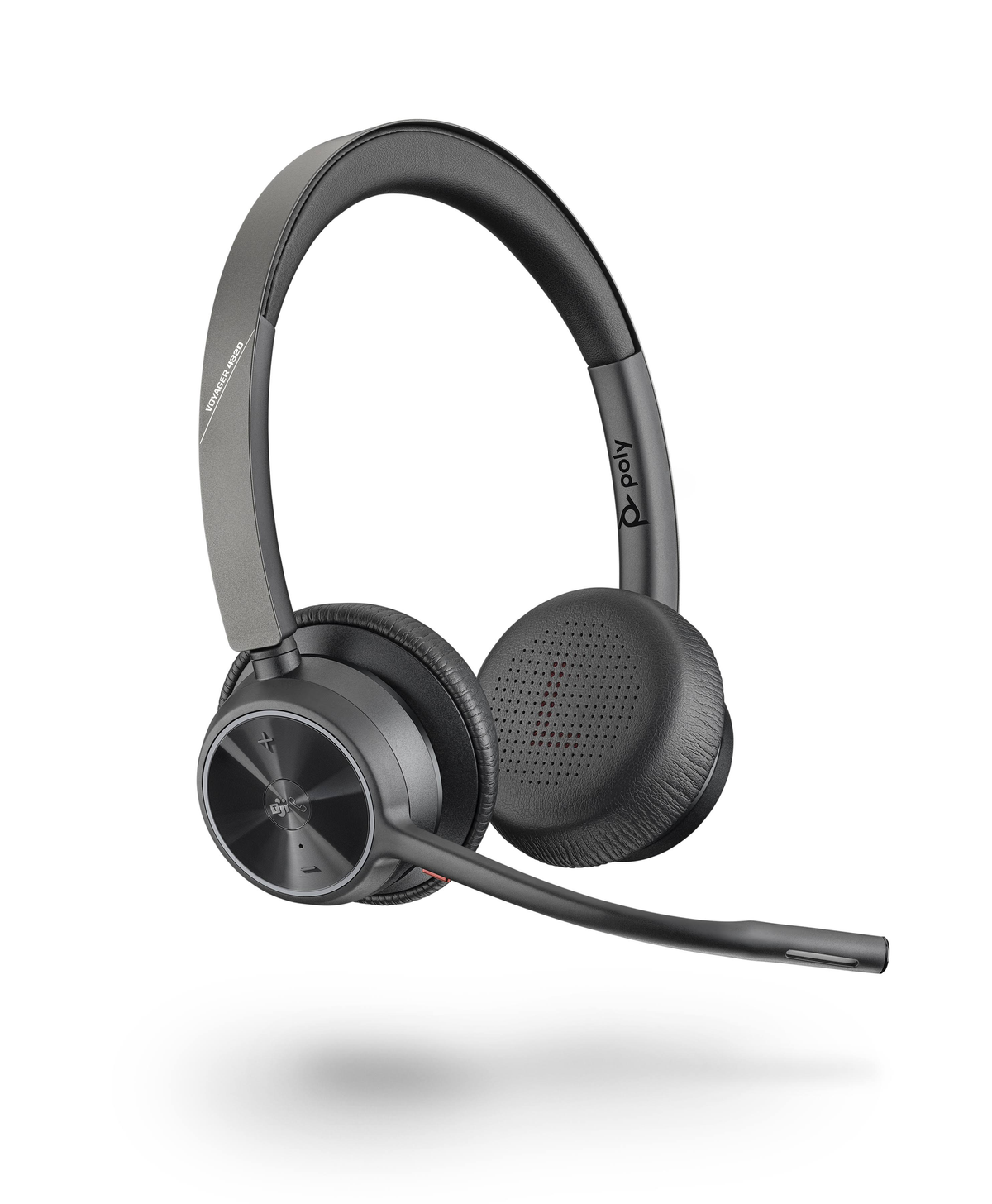 Casque avec microphone, noir et argent, sur fond blanc.
