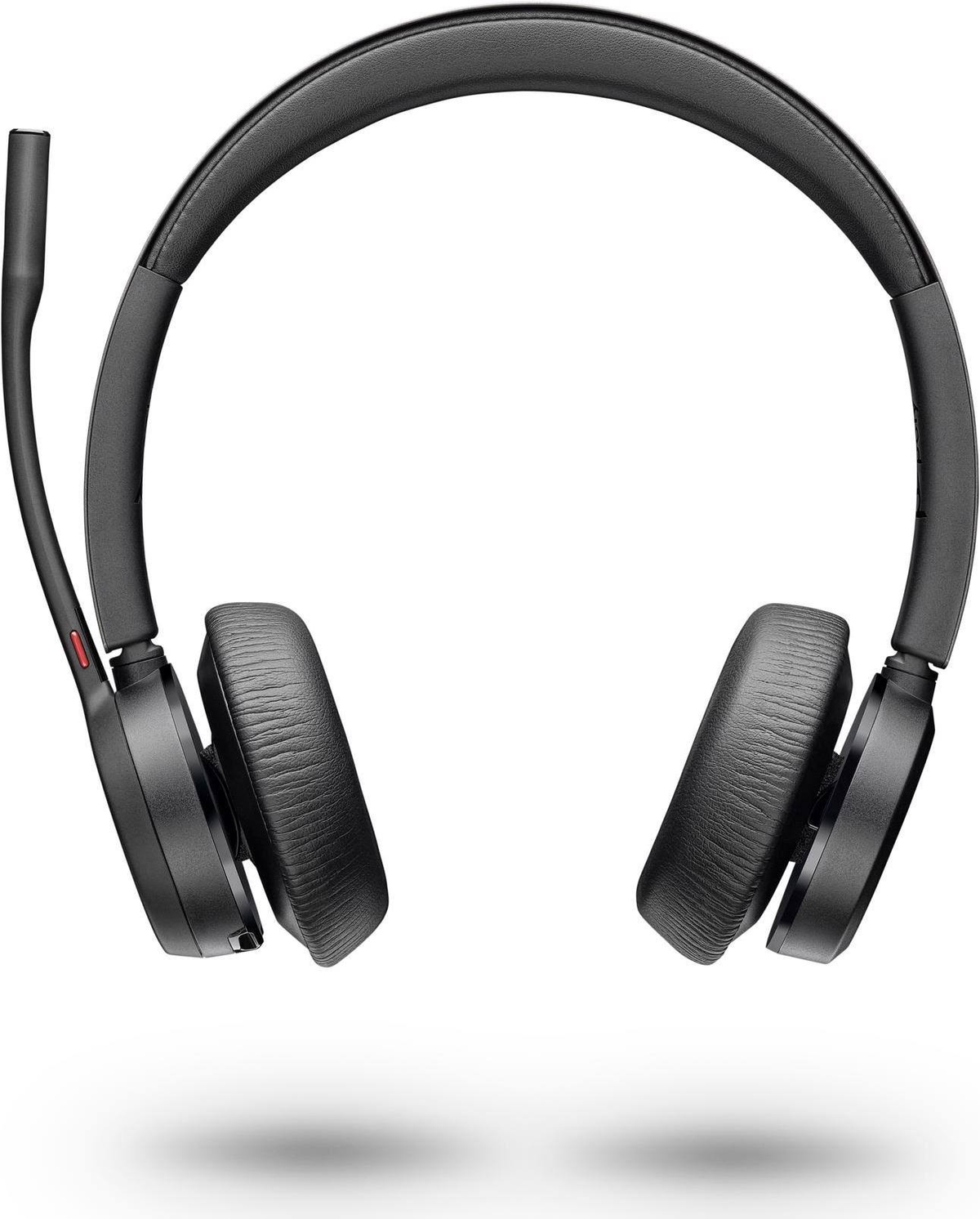 Schwarzes Headset mit Mikrofon. Das Headset befindet sich auf weißem Hintergrund.