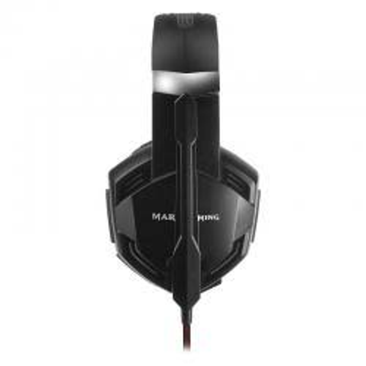 Schwarzes Gaming-Headset. Das Kopfband verbindet sich mit den Ohrmuscheln. Ein Mikrofon ist befestigt.