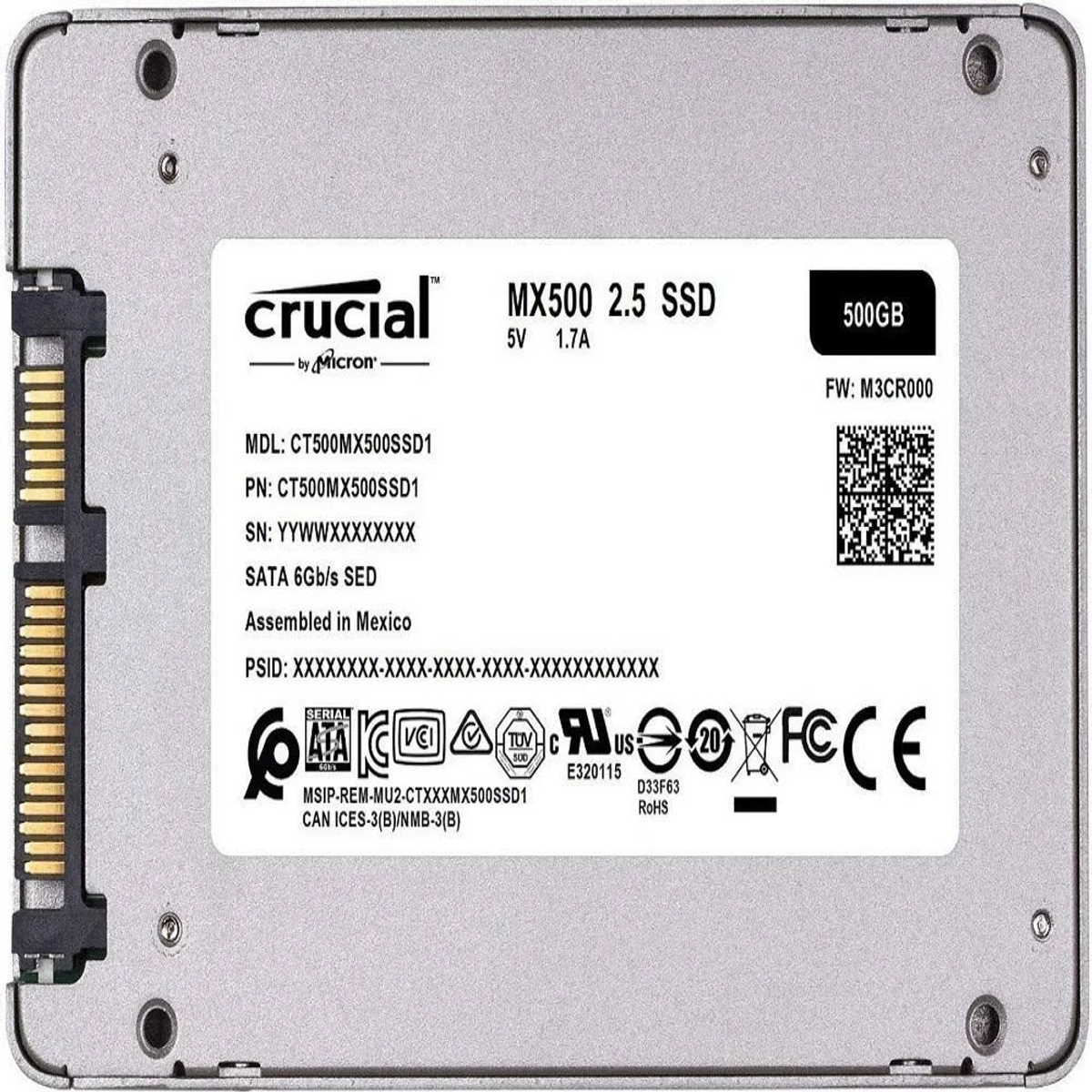 2,5 Drive), SATA SSD mit 7mm CT500MX500SSD1 Zoll, Adapter SSD, CRUCIAL GB, Solid intern 500 2.5” MX500 SATA (internes State 500GB 9.5mm