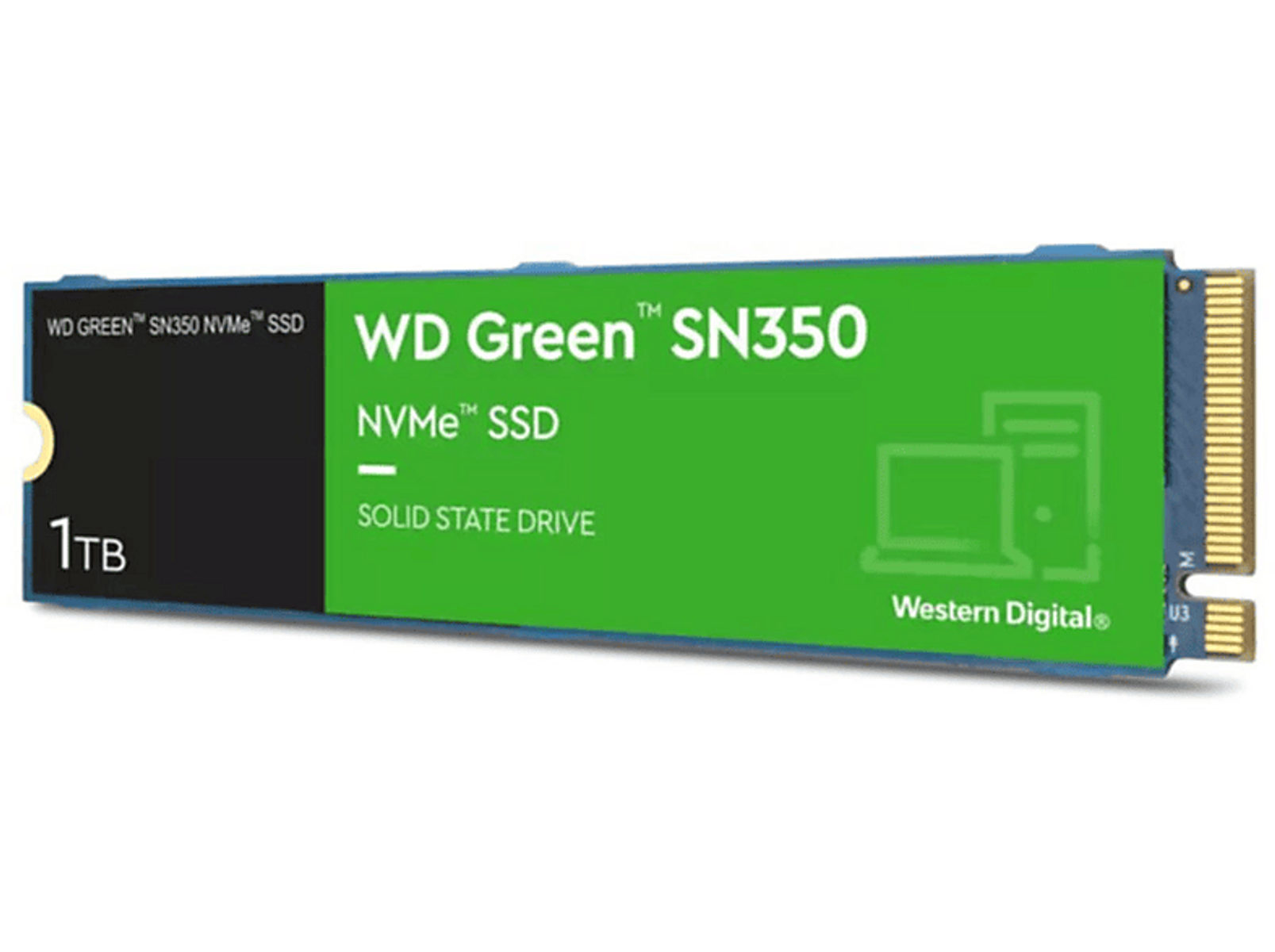 Zielony WD Green SN350 NVMe SSD. Tekst i marka są widoczne.