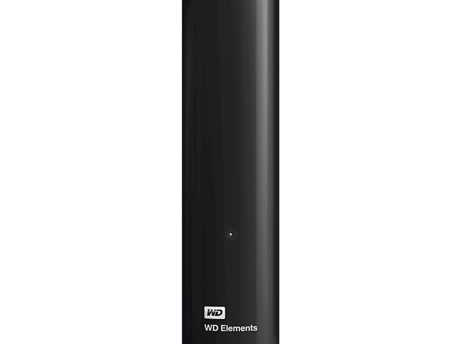 Czarny zewnętrzny dysk twardy z logo WD. Czarne tło.