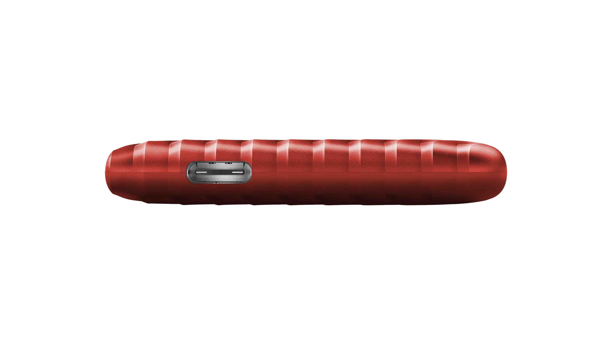 Czerwony, teksturowany przenośny dysk twardy.