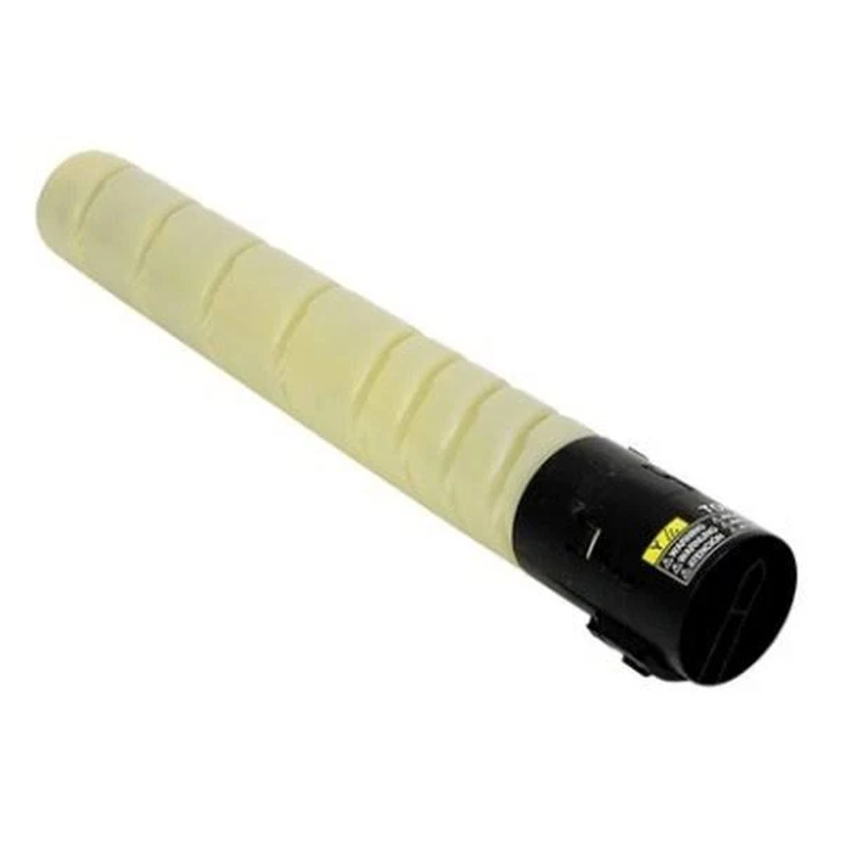 Cartuccia toner. Colore beige con punta nera. Sfondo bianco.