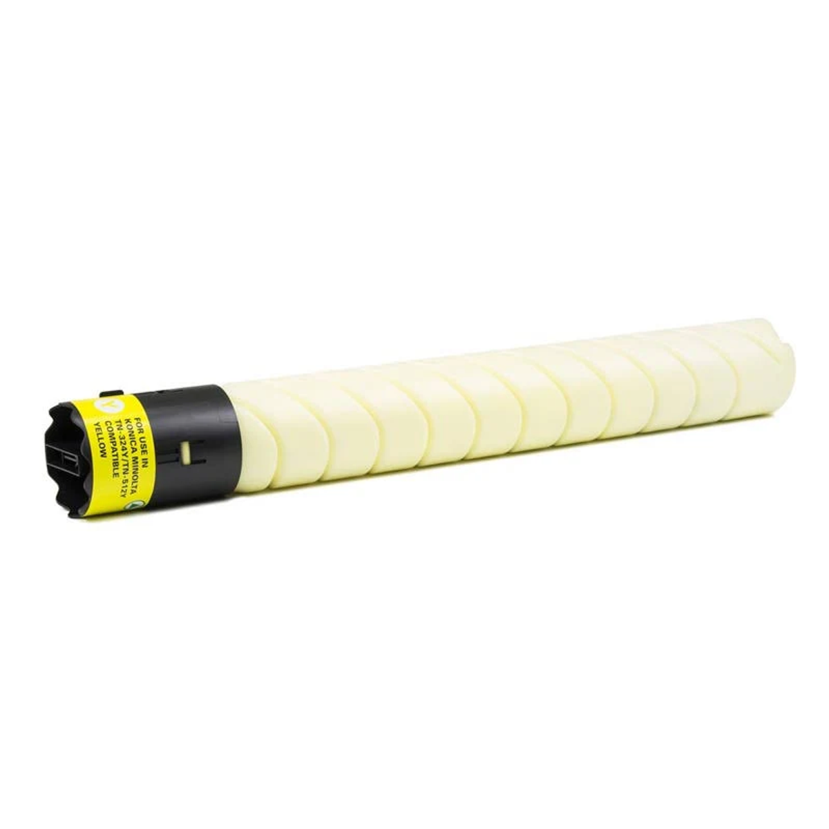 Cartuccia toner. Colore beige con punta nera. Sfondo bianco.