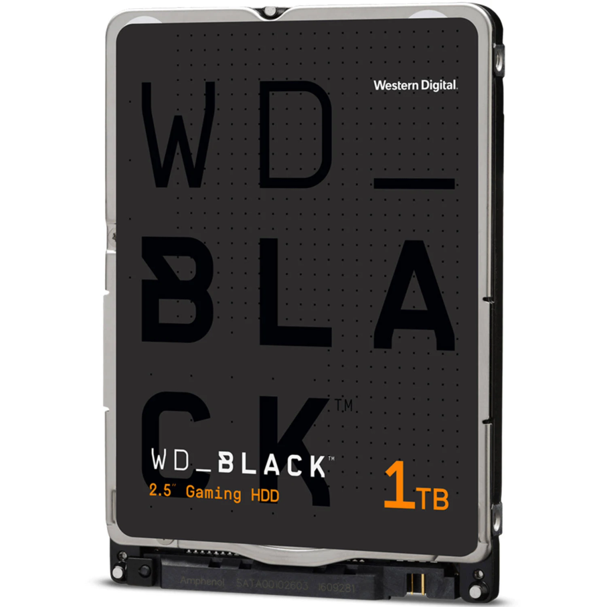 WD BLACK 1TB 2.5" Gaming HDD. Dysk twardy jest czarny z białym tekstem.