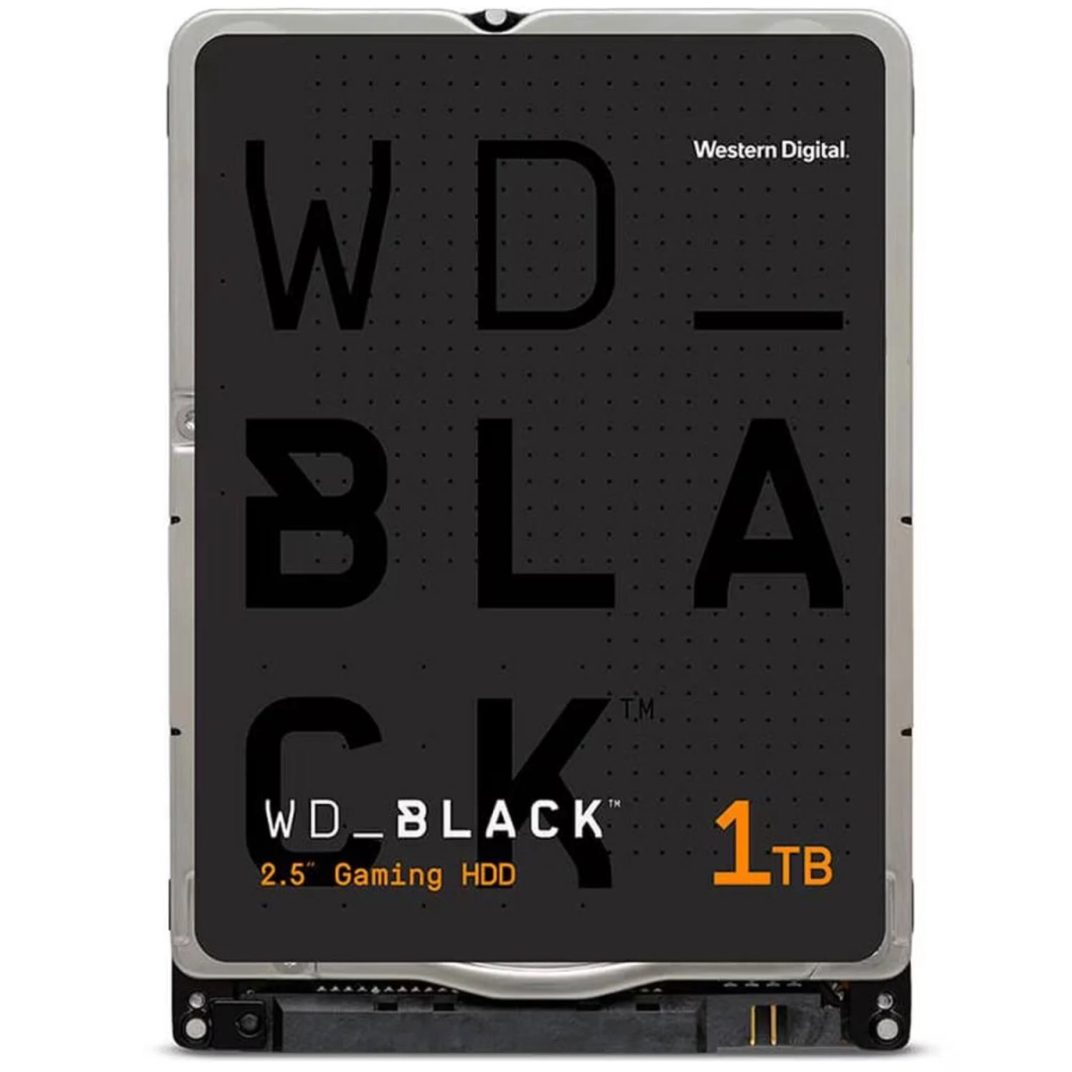 WD Black 2,5" Gaming HDD, czarny dysk twardy z białym tekstem i białym tłem.
