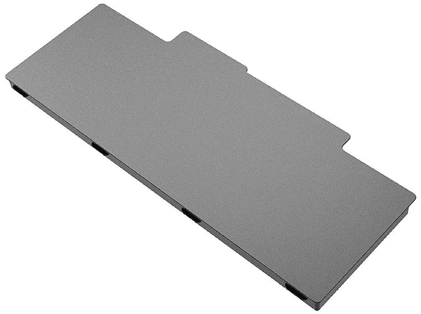 Graue Laptop-Bodenplatte. Rechteckige Form mit Aussparungen an den Seiten.