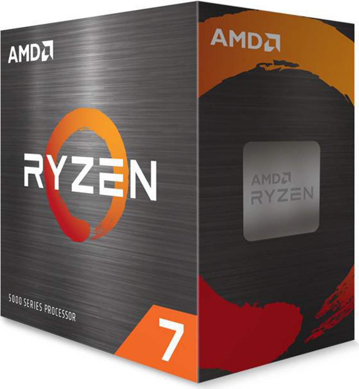Pudełko procesora AMD Ryzen 7 z pomarańczowym logo Ryzen i tekstem.