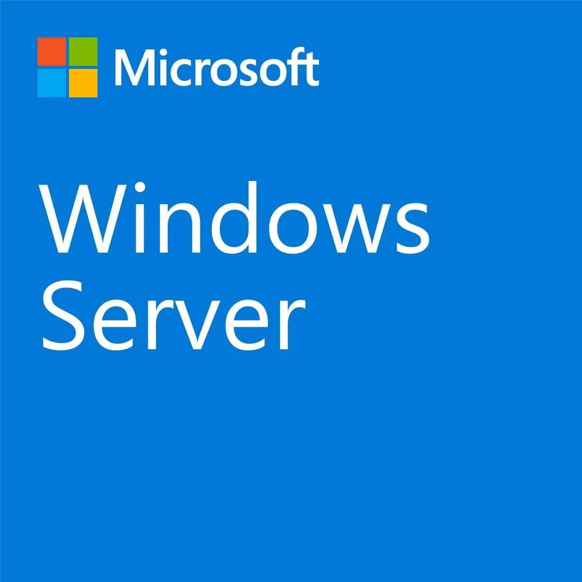Logo Microsoft Windows Server na niebieskim tle, z napisem 'Windows Server'.