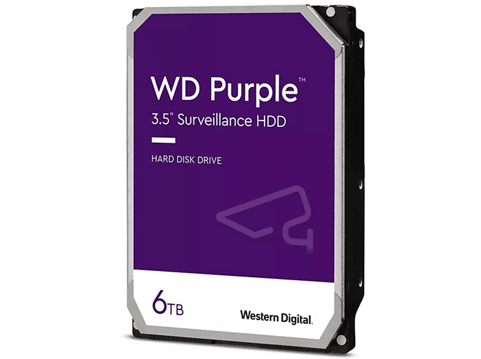 Dysk twardy WD Purple 6TB 3,5" do monitoringu, z wyraźnie widoczną nazwą marki i pojemnością.