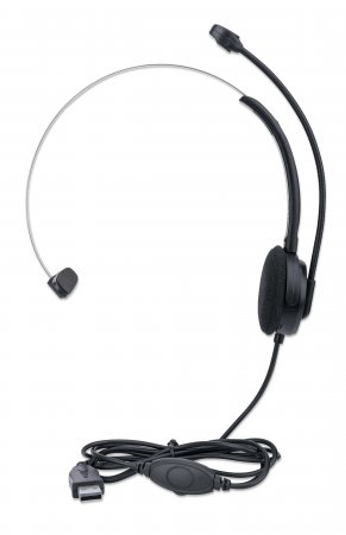 Casque noir avec microphone et câble avec connexion USB.