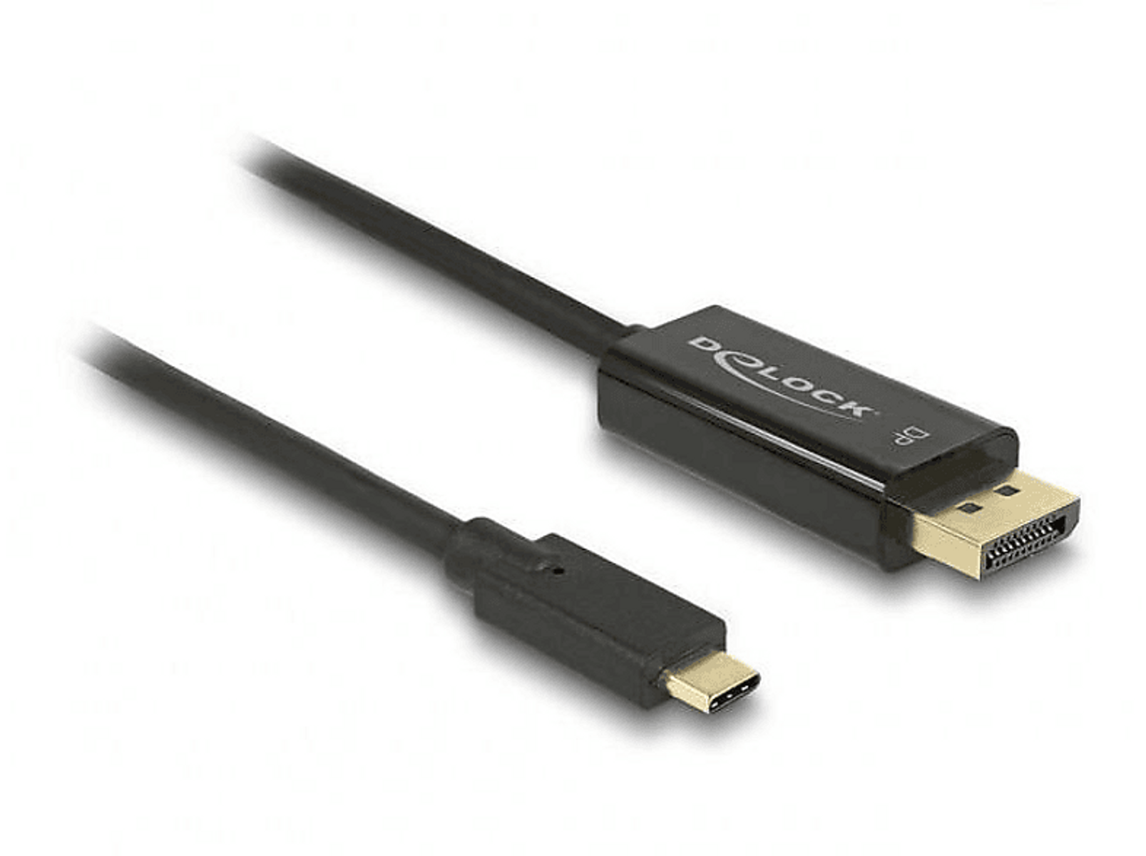 Schwarzes DisplayPort-zu-USB-C-Kabel.