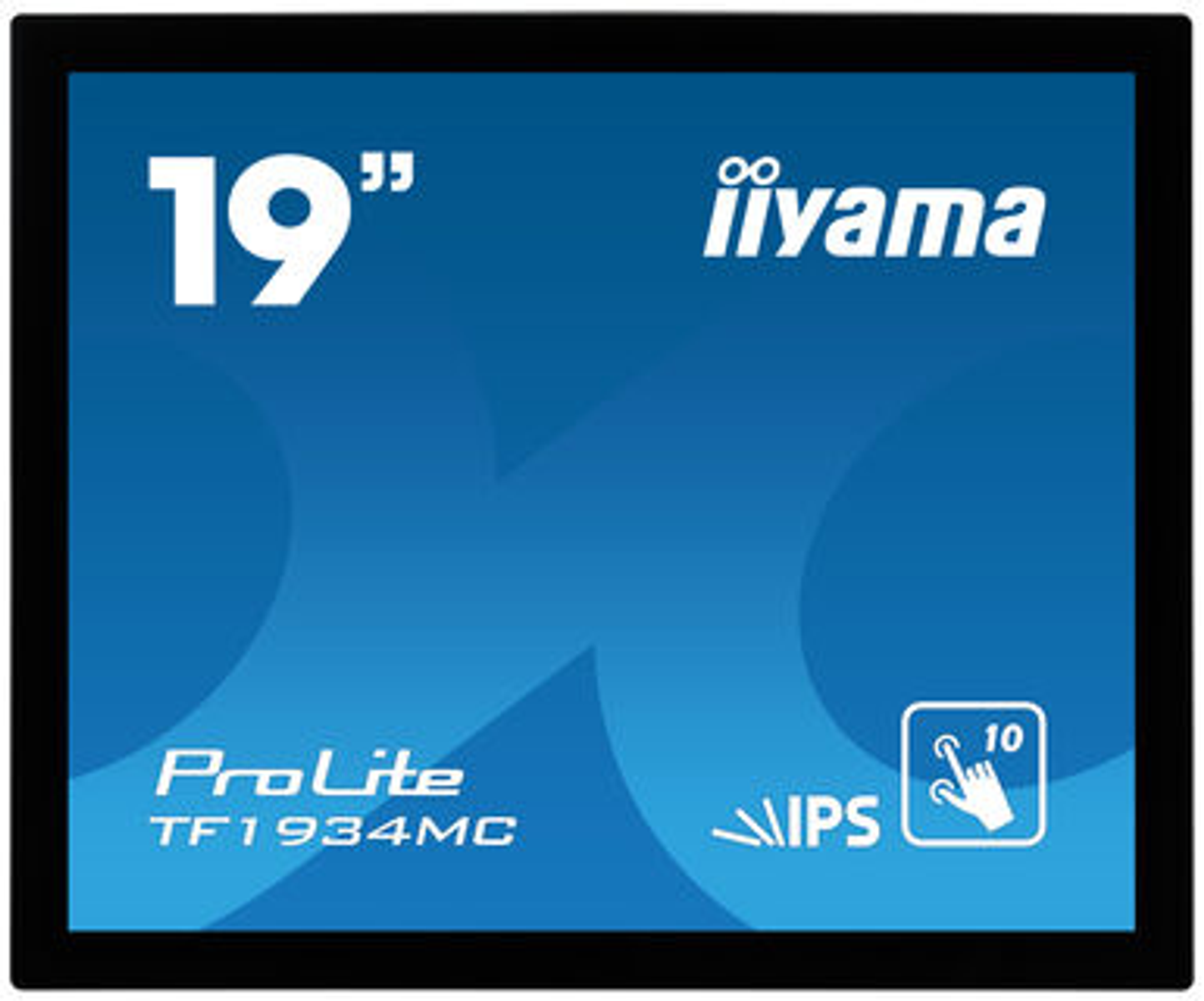 19-calowy monitor iiyama ProLite, niebieskie tło, czarna ramka. Posiada IPS i ekran dotykowy.