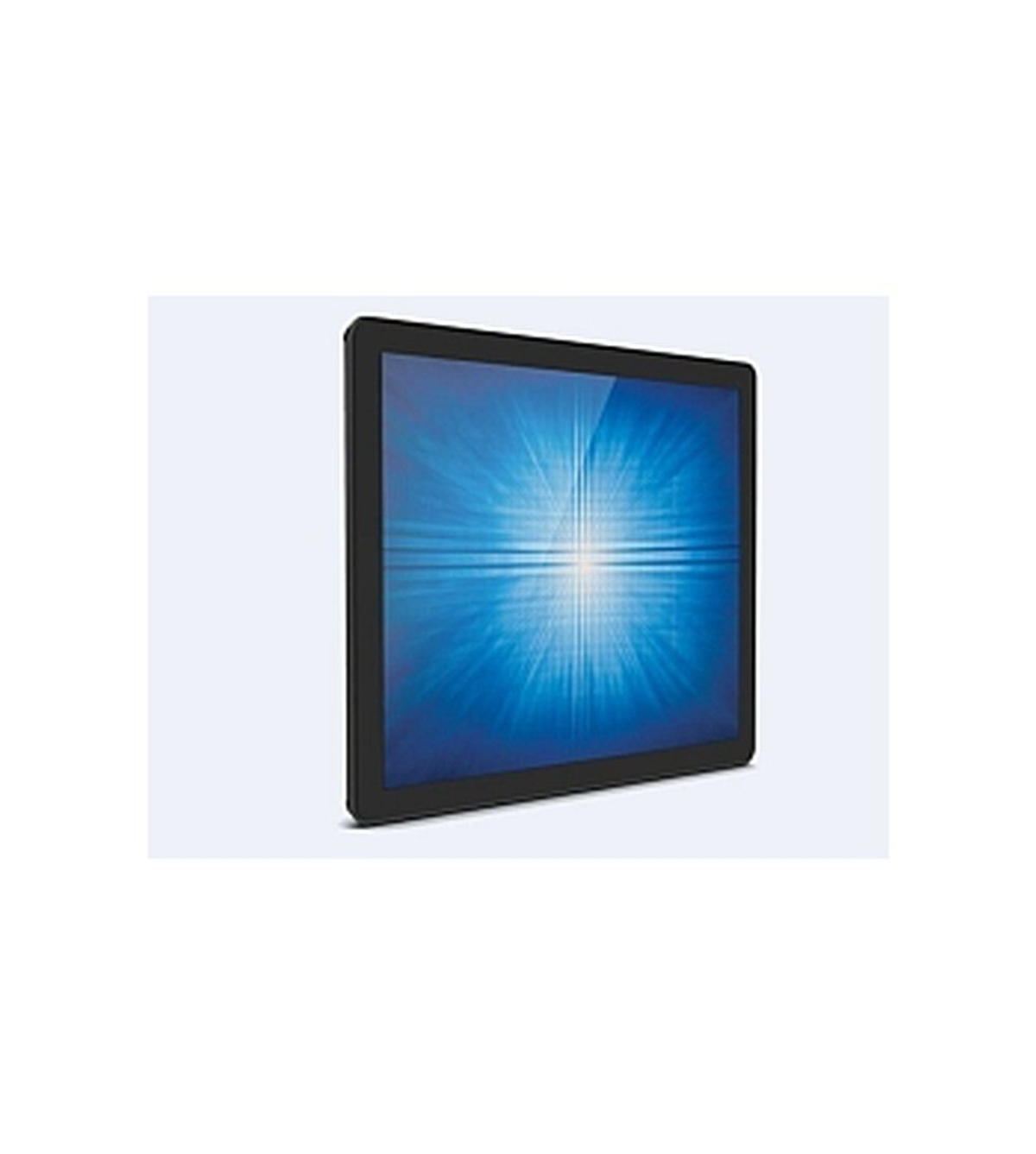Monitor con luce blu che irradia dal centro. Cornice nera, sfondo bianco.