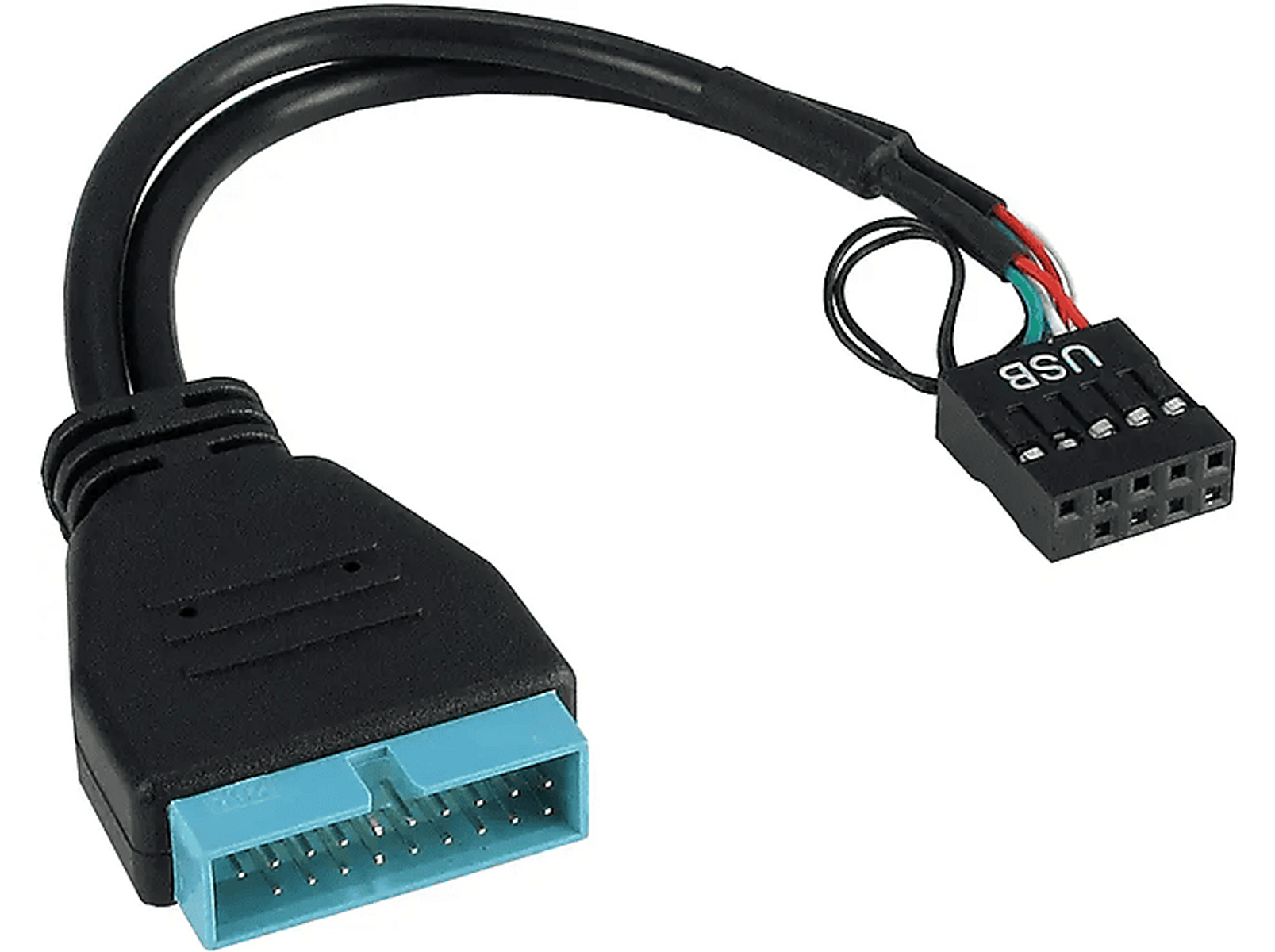 Cavo header USB 3.0 nero con connettore nero e azzurro.