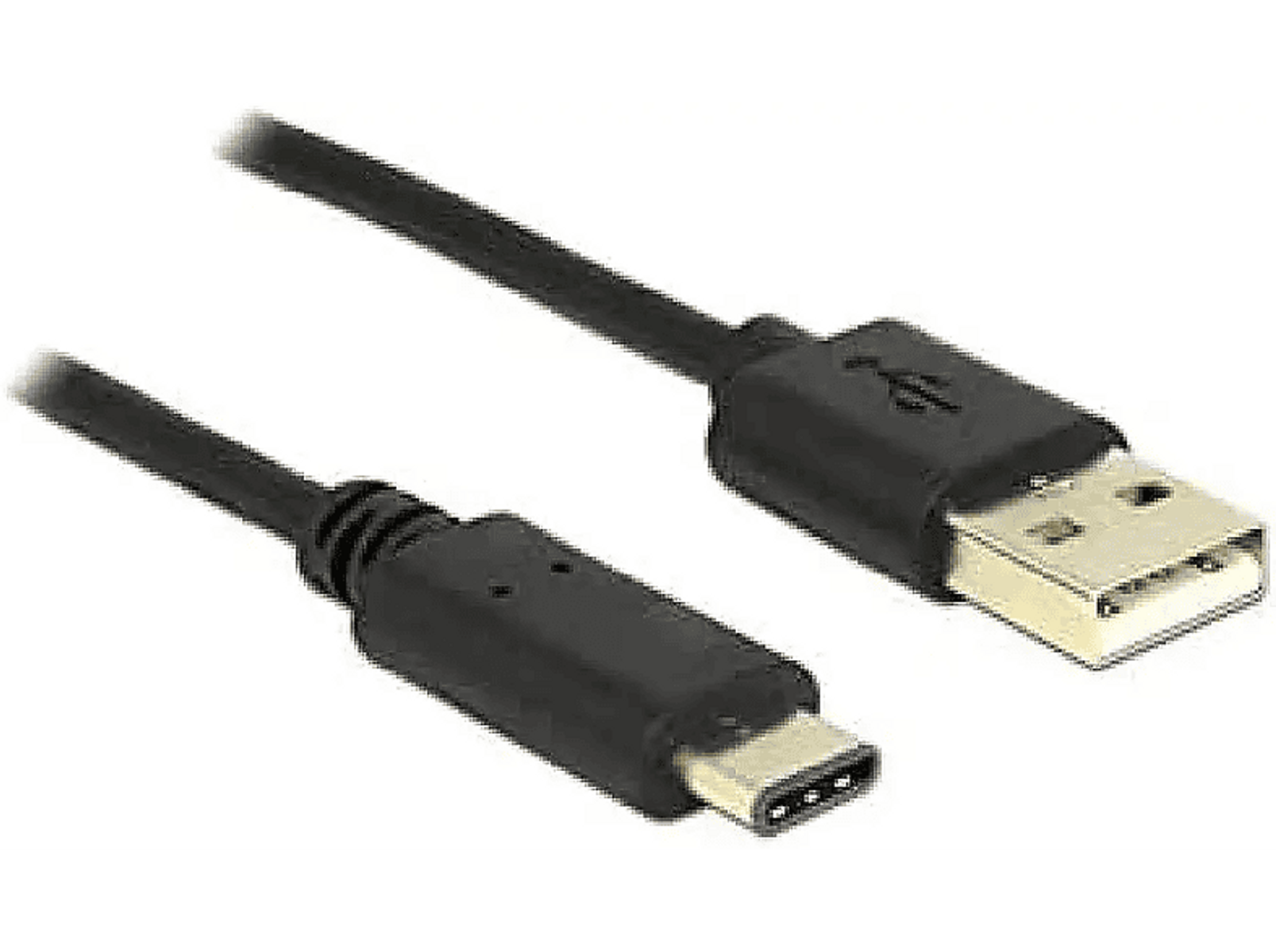 Czarny kabel USB-C do USB-A, widoczne złącza.