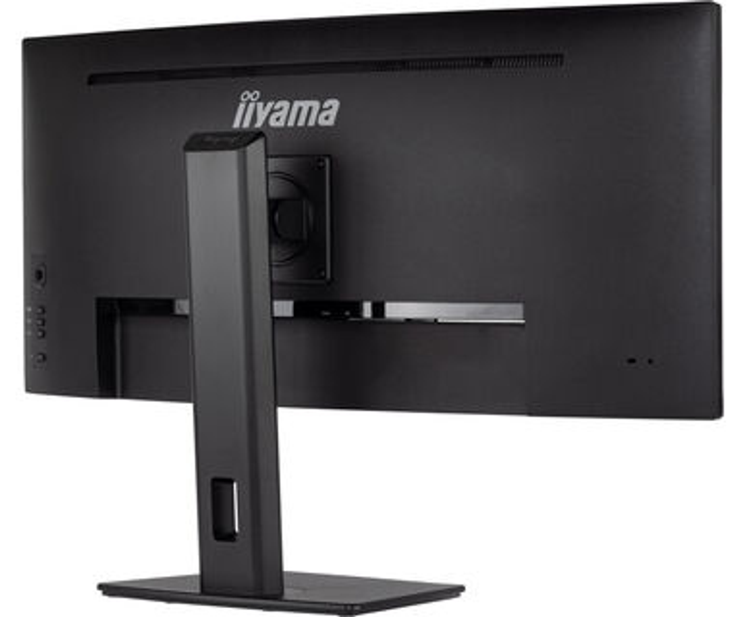 Schwarzer Computermonitor mit Ständer und dem iiYama-Logo auf der Rückseite.