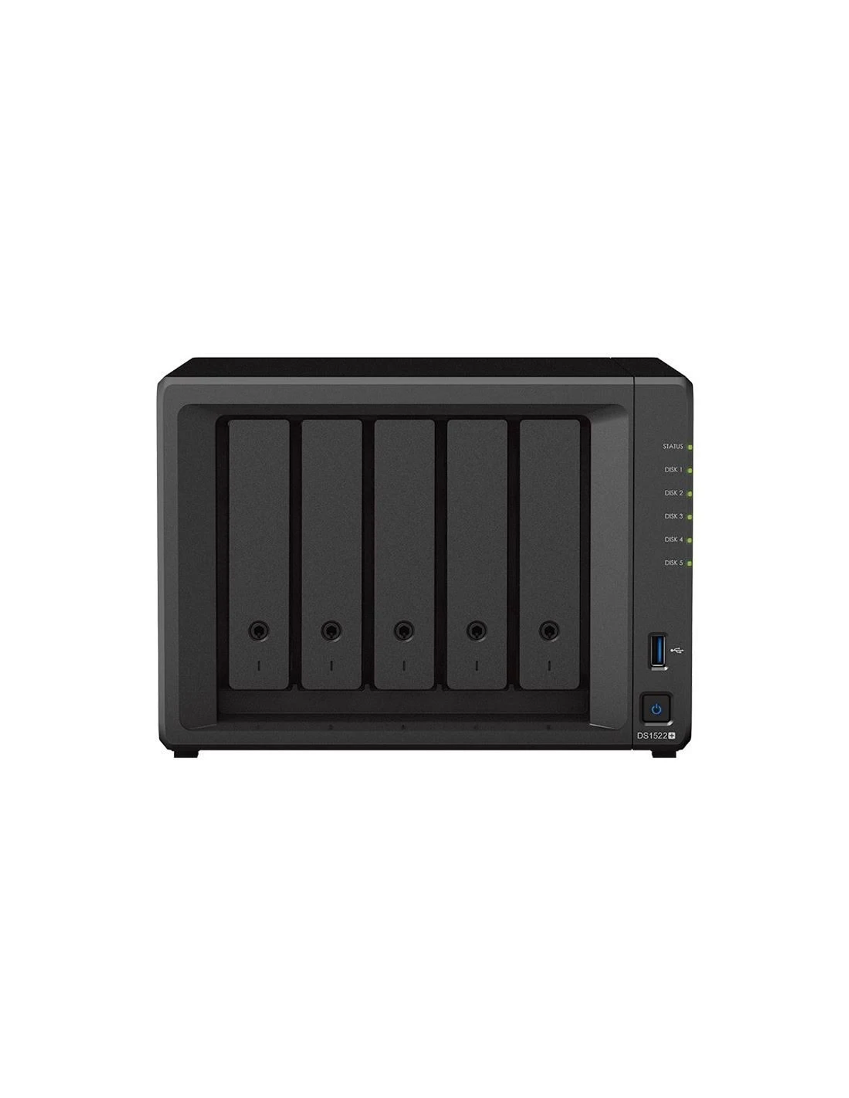 Dispositivo NAS negro con 5 bahías.