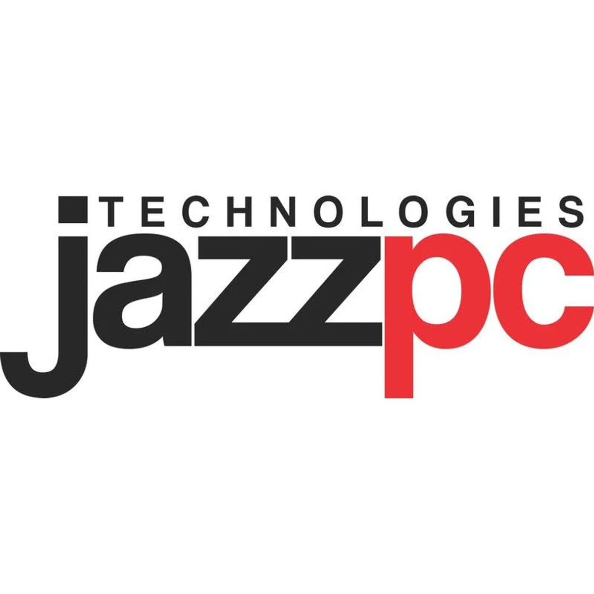 Logo Jazzpc Technologies. Słowo "Jazz" w kolorze czarnym, "pc" w czerwonym.