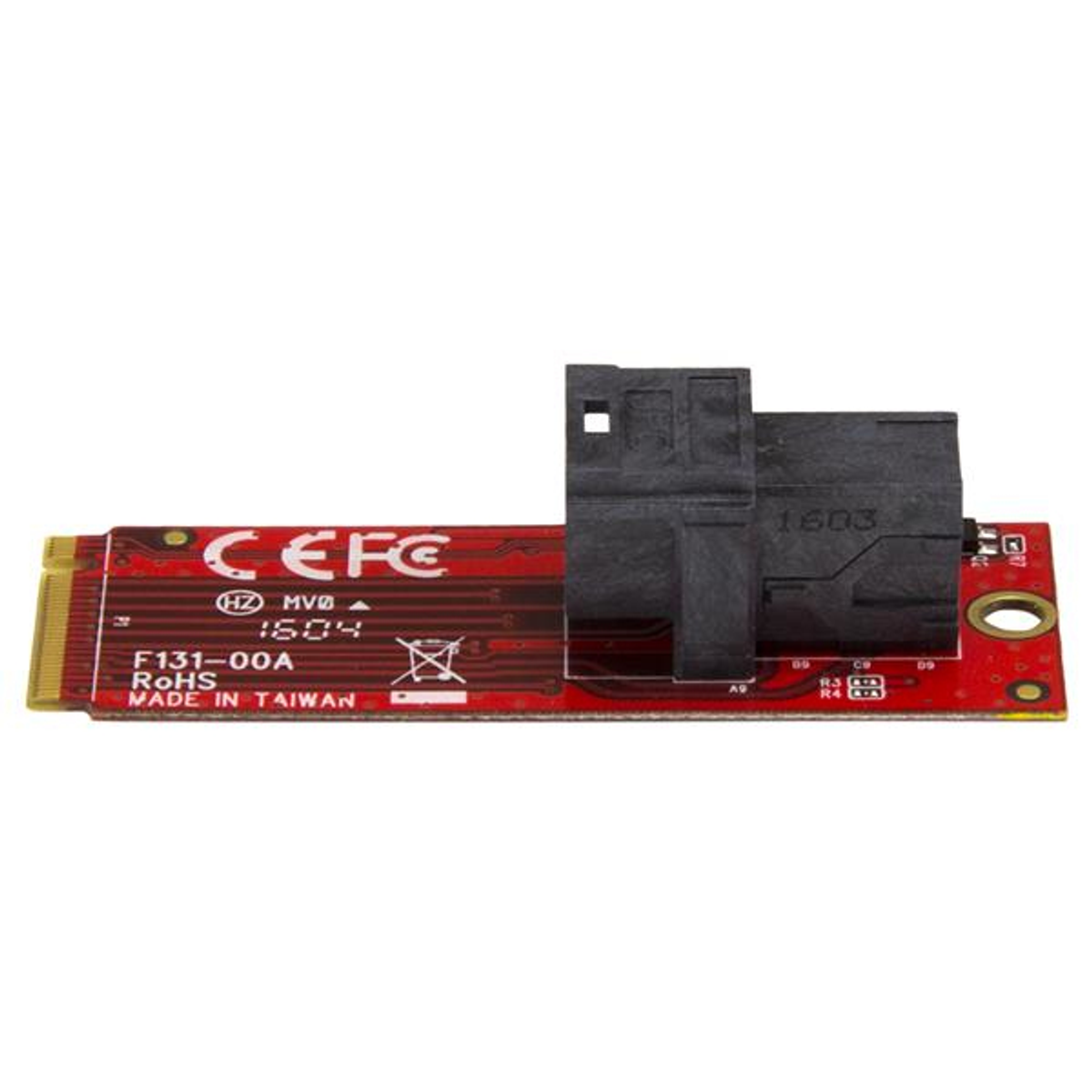 Eine rote und schwarze Leiterplatte mit Komponenten. Der Text 'CEFC' und 'MADE IN TAIWAN' sind sichtbar.