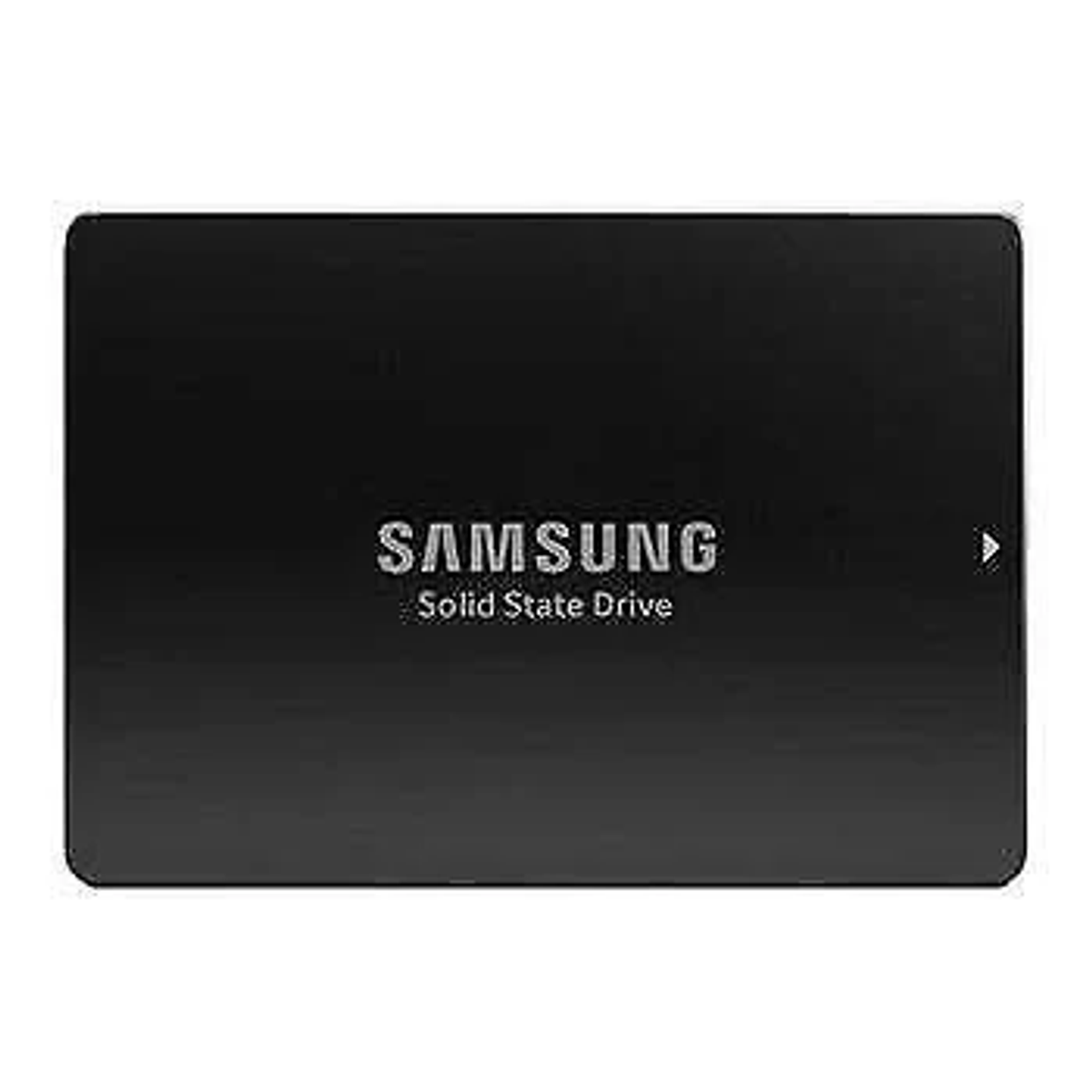 Czarny dysk SSD Samsung z białym logo i tekstem Samsung.