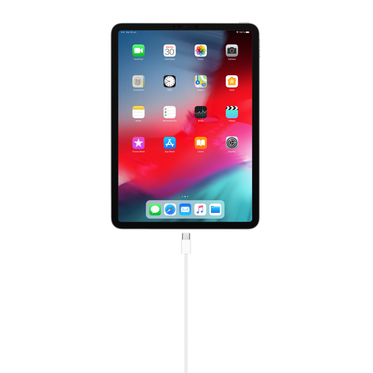 Ein iPad mit Ladekabel, das eine Benutzeroberfläche anzeigt.