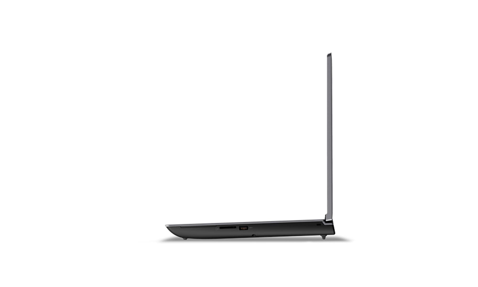 Seitenansicht eines schwarzen Laptops. Der Bildschirm ist geschlossen. Isoliert auf weißem Hintergrund.