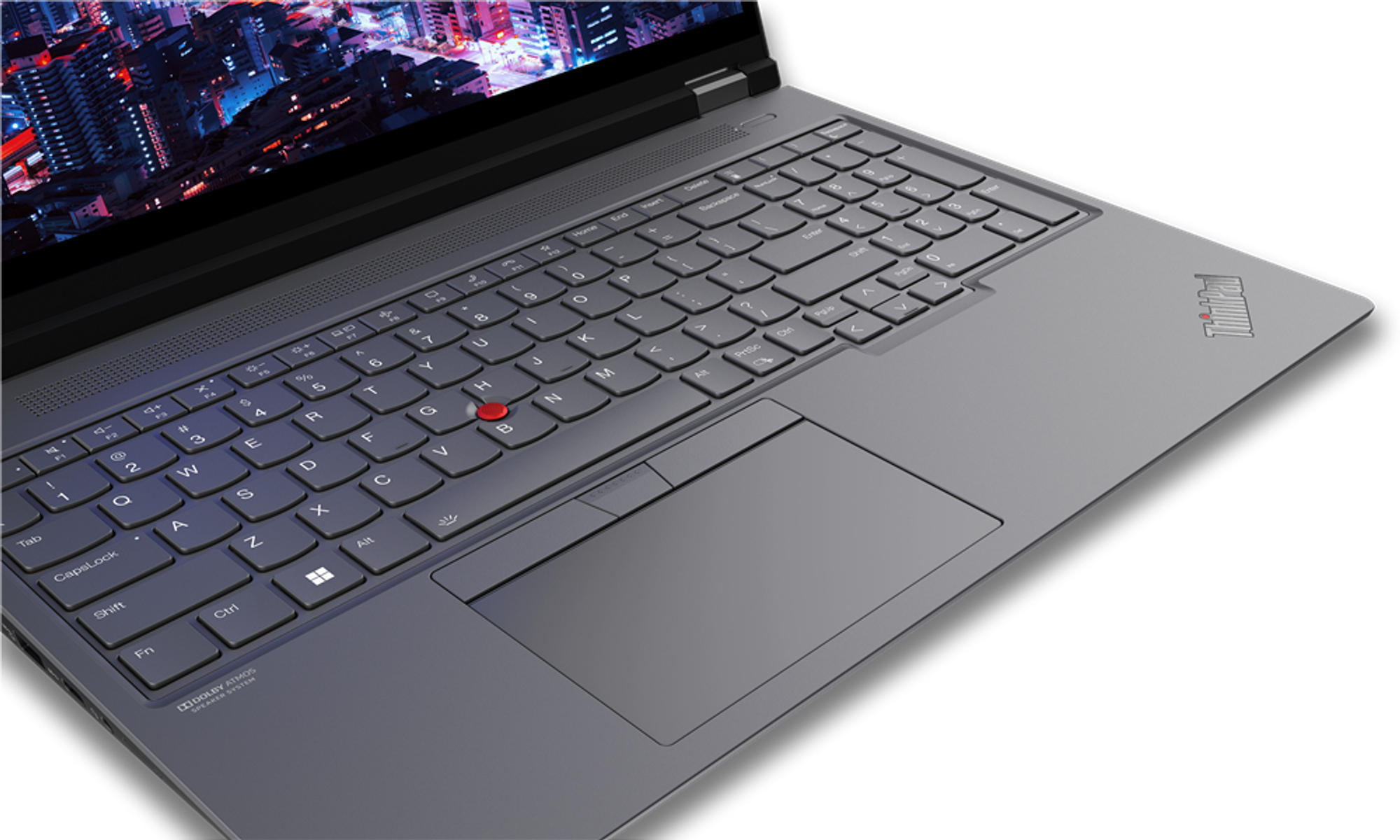 Detailansicht der Laptop-Tastatur und des Touchpads mit Tasten und Layout.