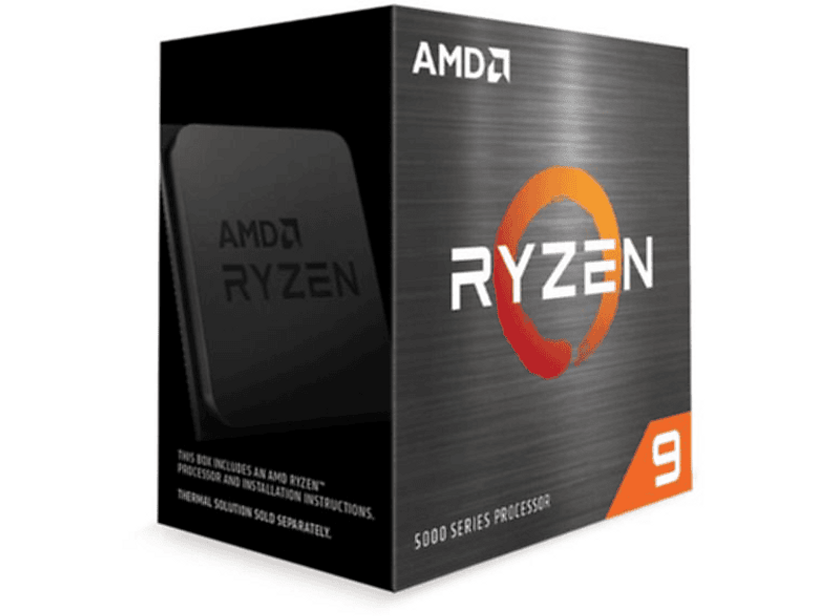 Caja AMD Ryzen, gris oscuro con logo Ryzen y el número 9.