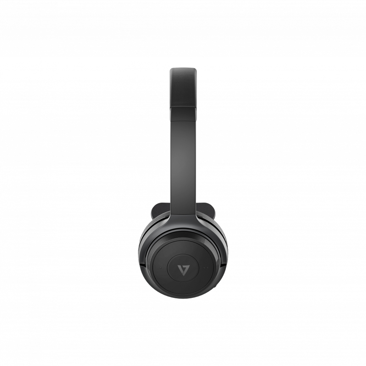 Auriculares negros, vista superior, sobre un fondo blanco.