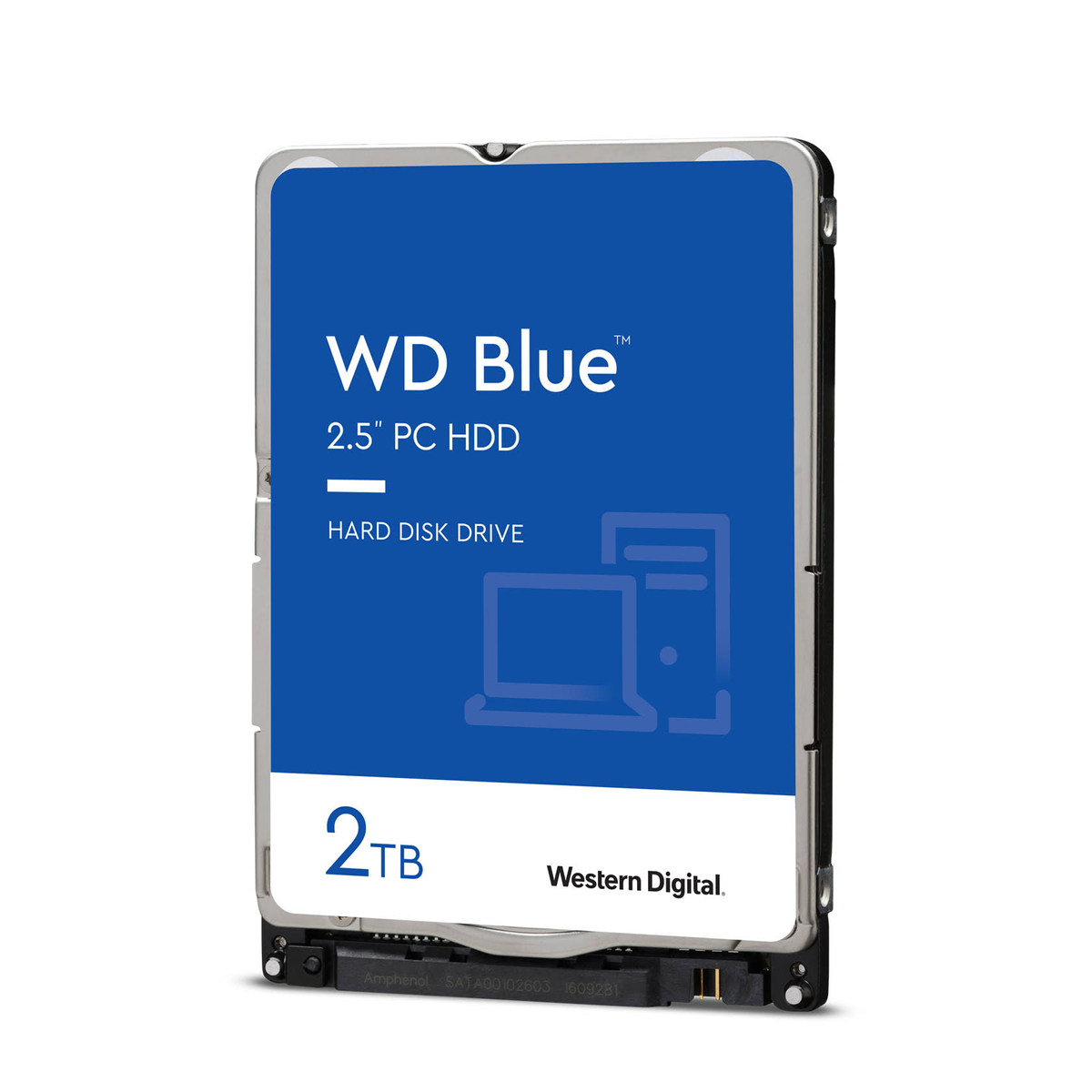 Dysk twardy WD Blue 2.5" PC HDD z niebieską etykietą i napisem '2TB'.