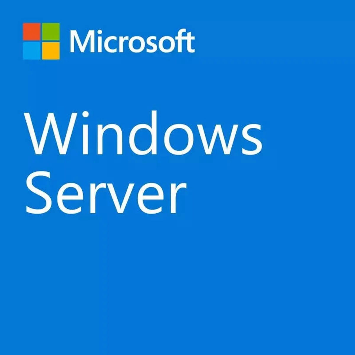 Niebieskie tło z logo i tekstem Microsoft Windows Server.