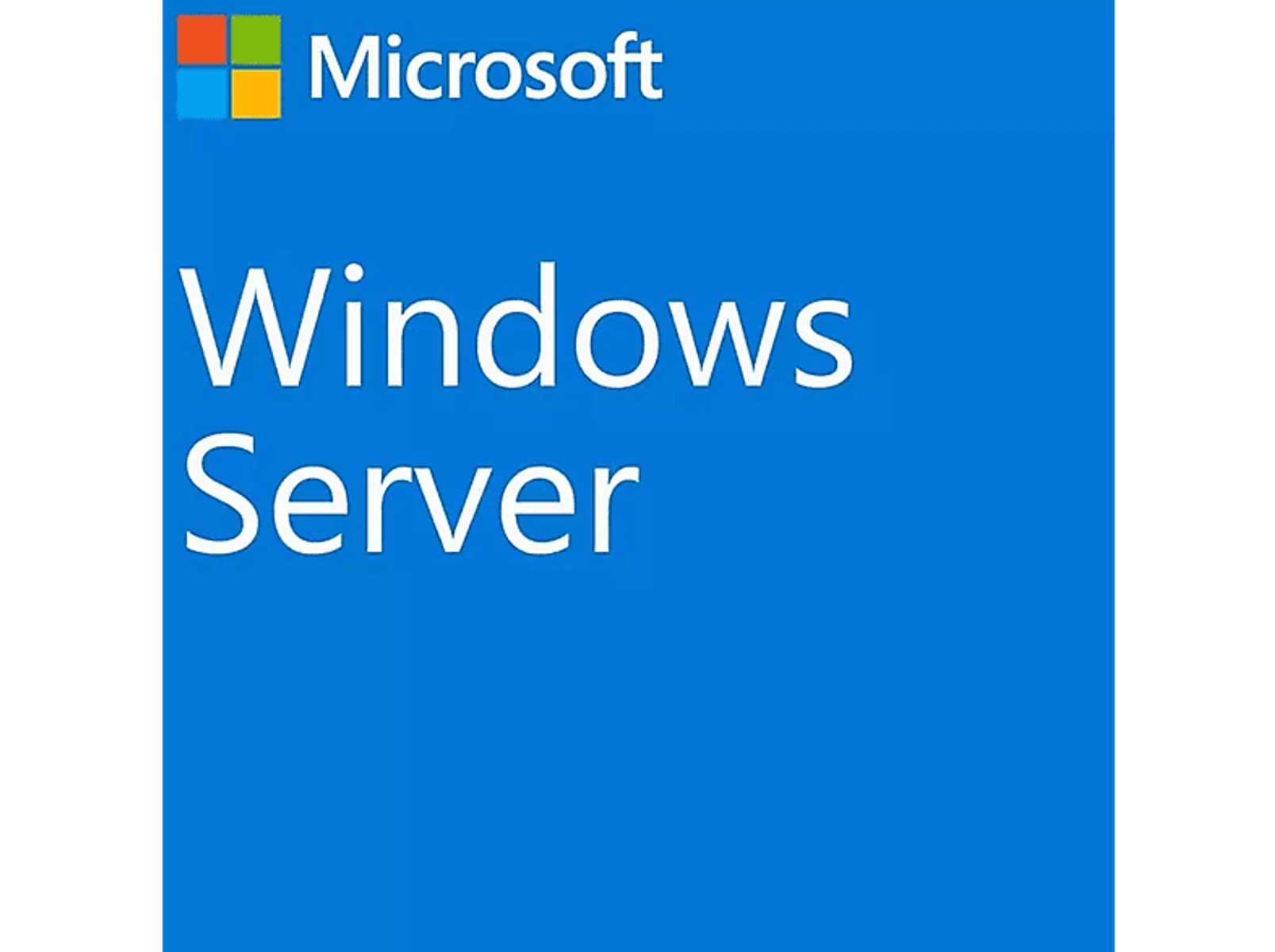 Pudełko Microsoft Windows Server na niebieskim tle. Logo Microsoft u góry.