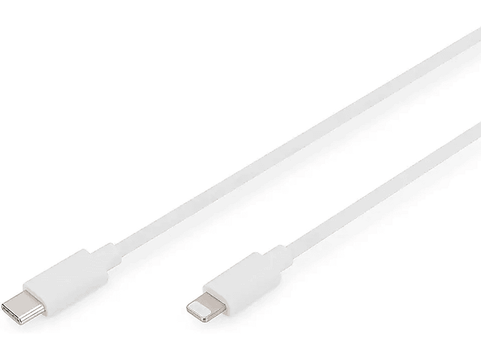 Biały kabel ładujący. Jeden koniec to USB-C, drugi to Lightning.