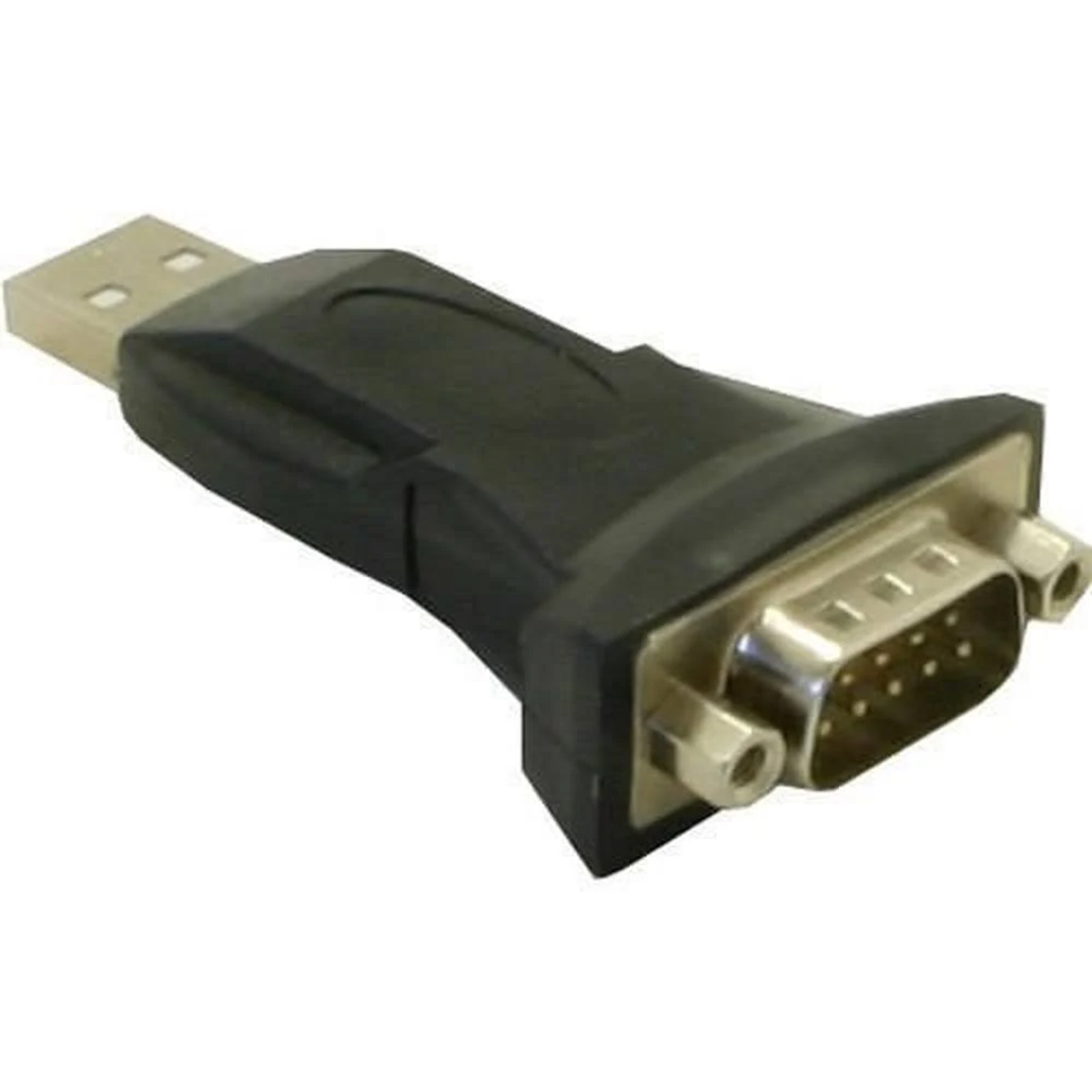 Adattatore da USB a seriale nero con connettore USB e seriale.