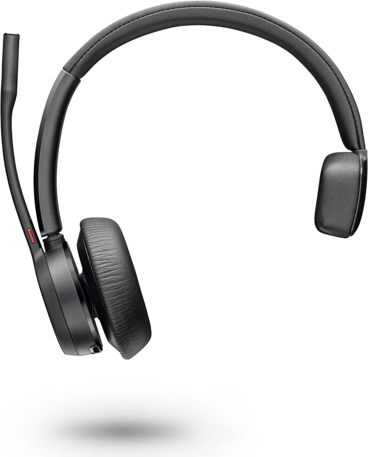 Casque noir avec microphone. Le casque est en l'air.