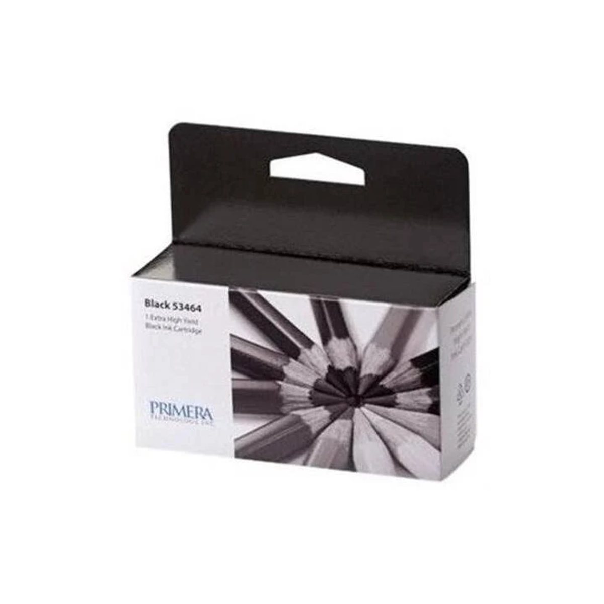 Scatola cartucce con coperchio nero e testo. Matite sulla scatola.