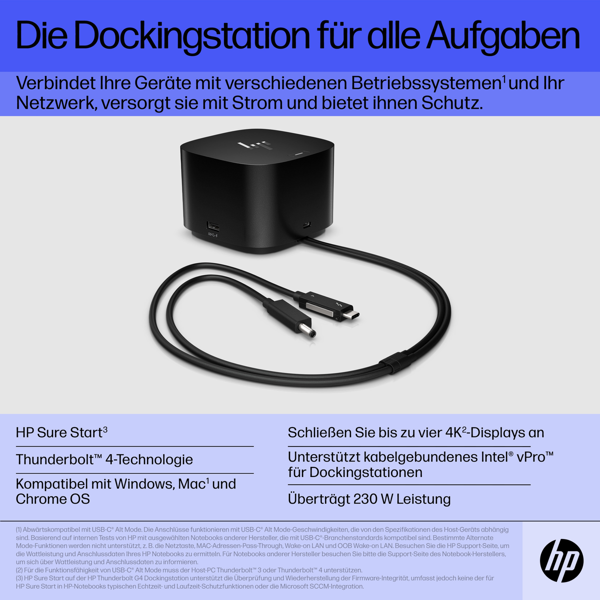 Combo with HP HP Dock Notebook 280W G4 Thunderbolt und Workstation Dockingstation, Cable für mobile Schwarz
