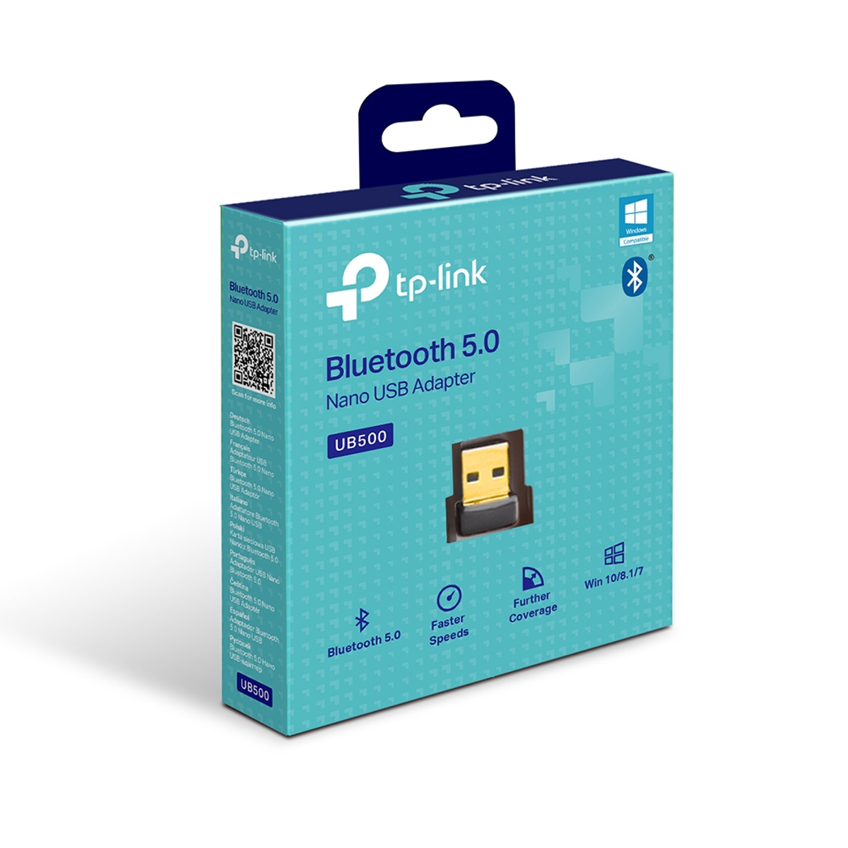 Scatola adattatore USB nano tp-link blu e bianca con Bluetooth 5.0.