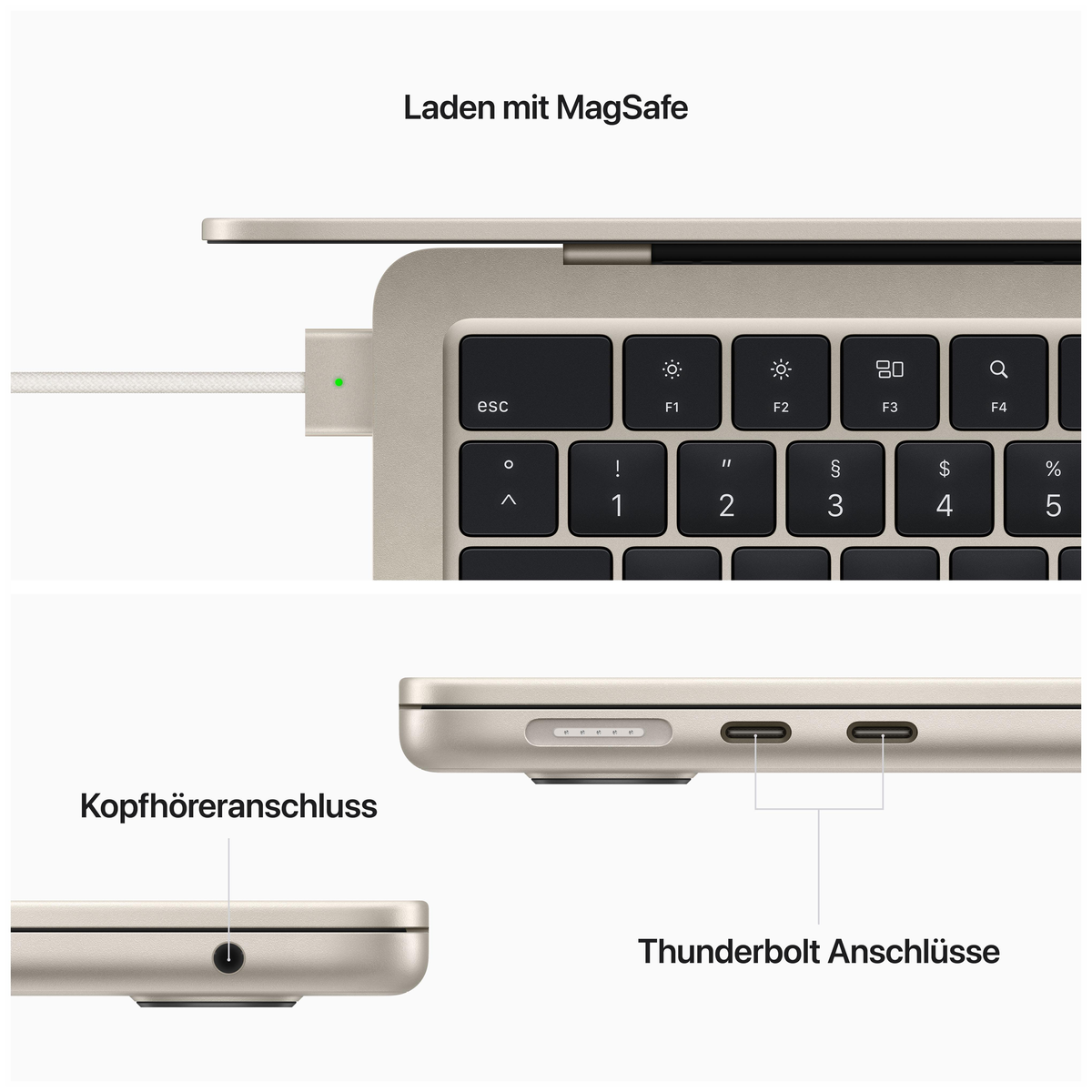 Laptop-Tastatur mit Ladeanschluss. Der Hintergrund ist weiß.