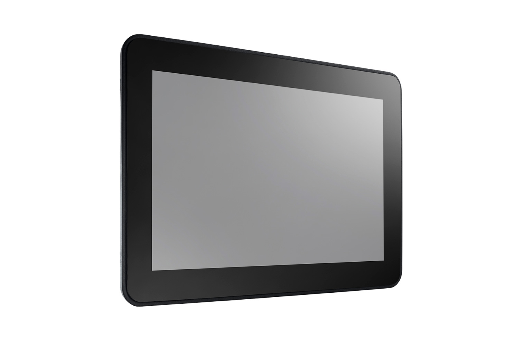 Tablet nero con schermo grigio.